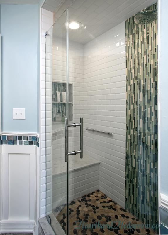 Cararra Marble Shower Seat Creates a Spa Shower